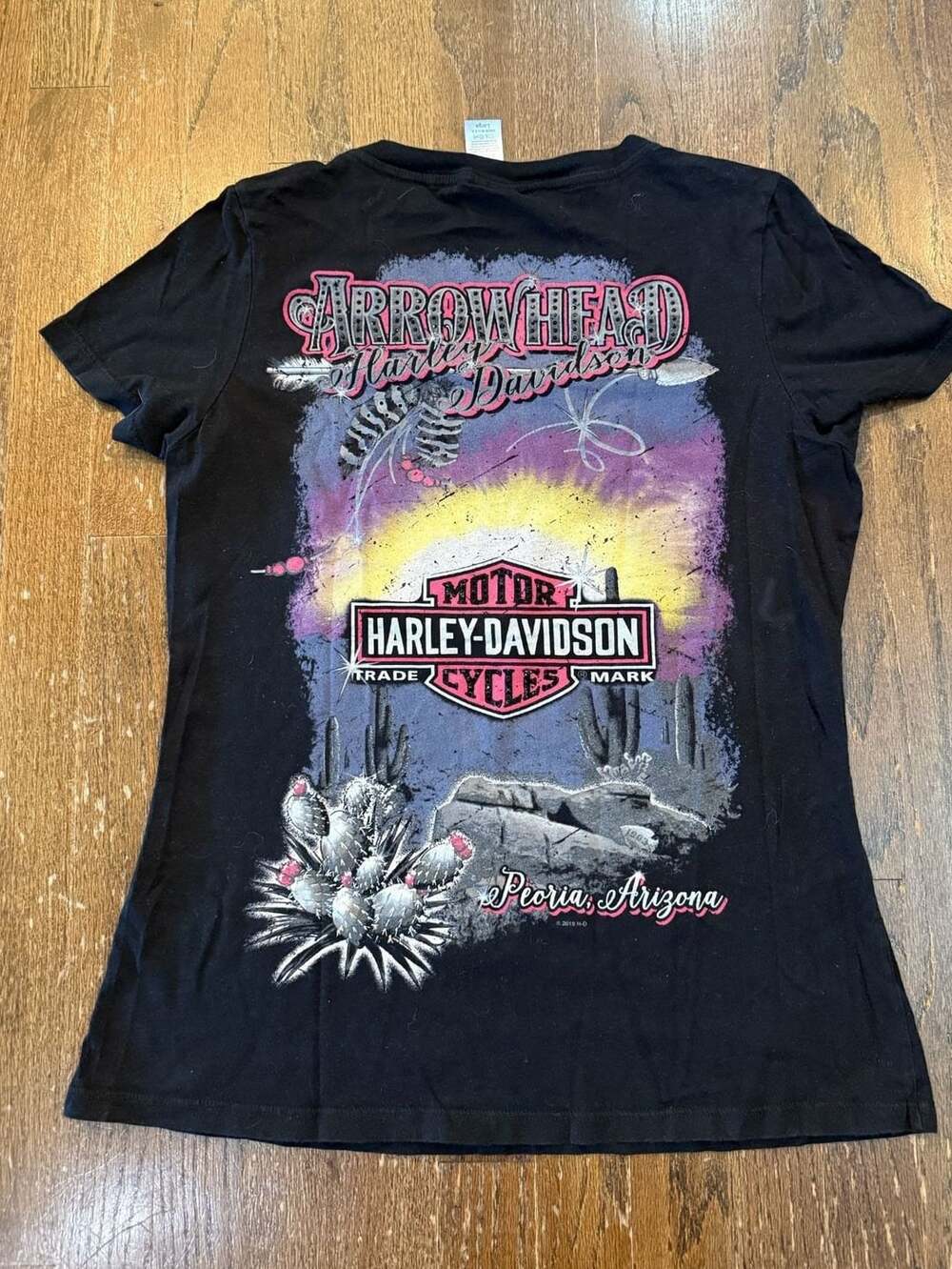 Harley-Davidson Arrowhead Peoria Arizona Rhinestone V-Neck Black Women's L - Picture 4 of 8